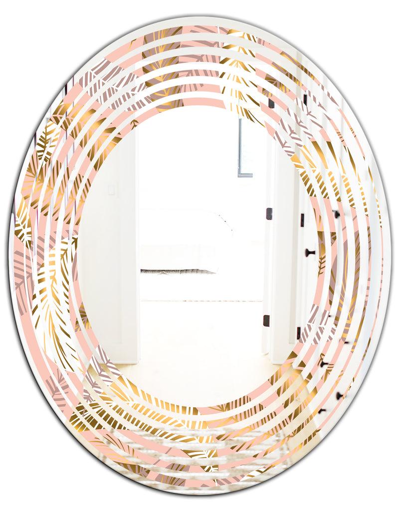 DesignQ Golden Tropical Pattern V - Modern Round Or Oval Wall Mirror - Wave