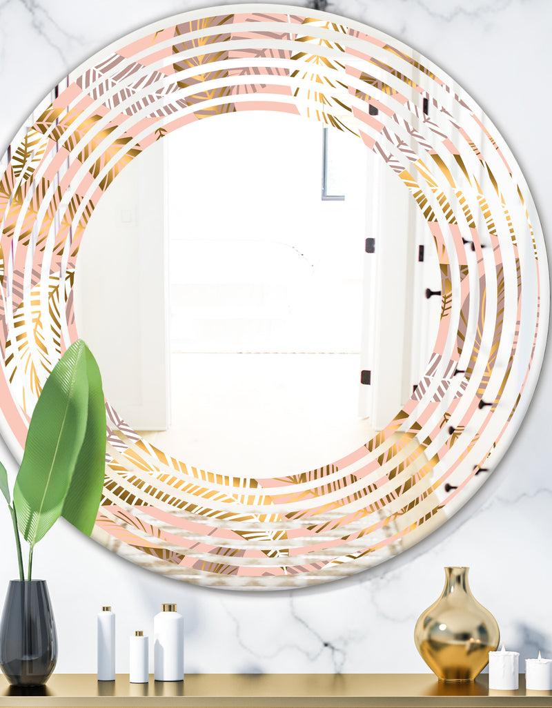 DesignQ Golden Tropical Pattern V - Modern Round or Oval Wall Mirror - Wave