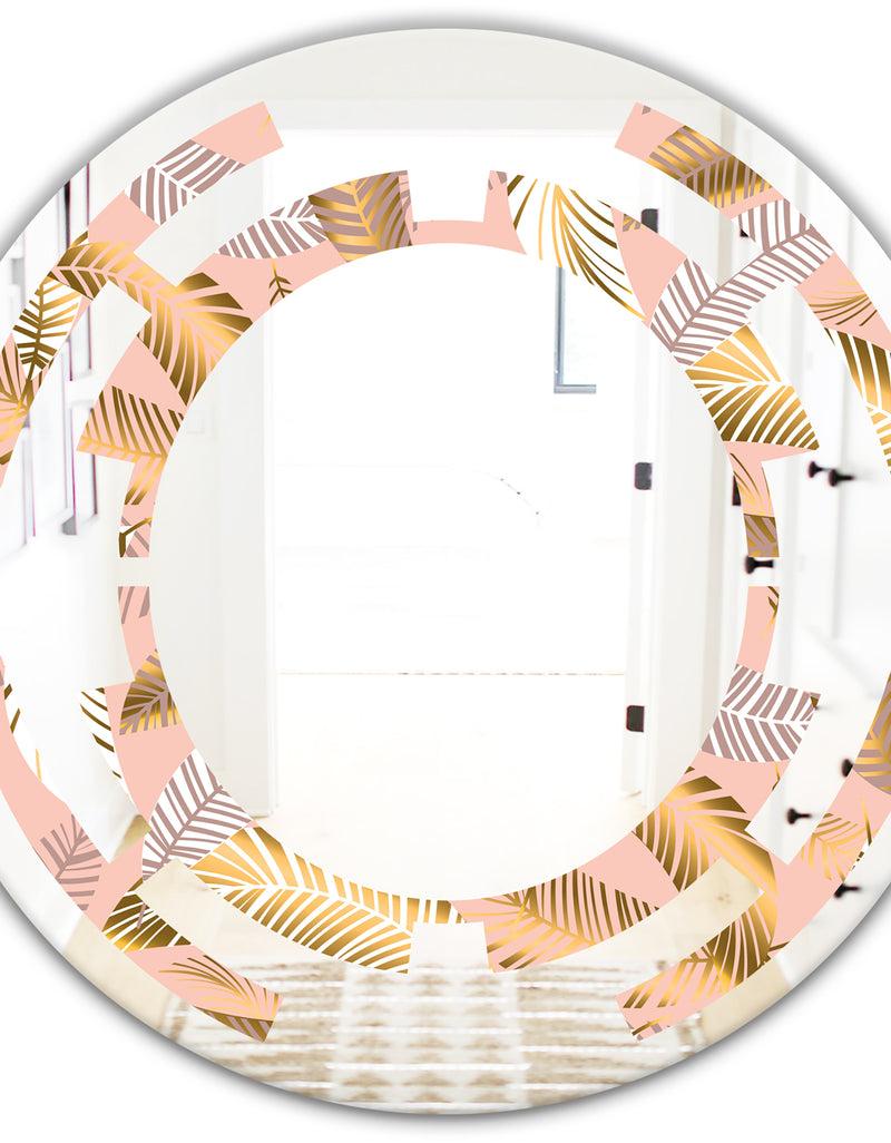 DesignQ Golden Tropical Pattern V - Modern Round Or Oval Wall Mirror - Space