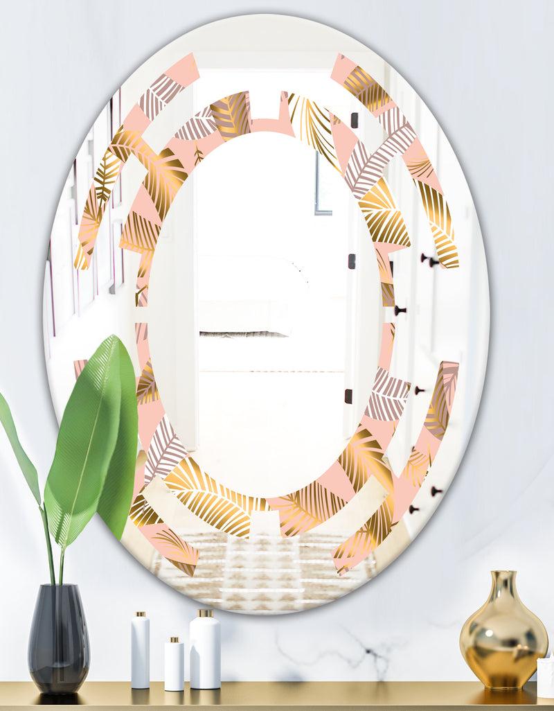 DesignQ Golden Tropical Pattern V - Modern Round Or Oval Wall Mirror - Space