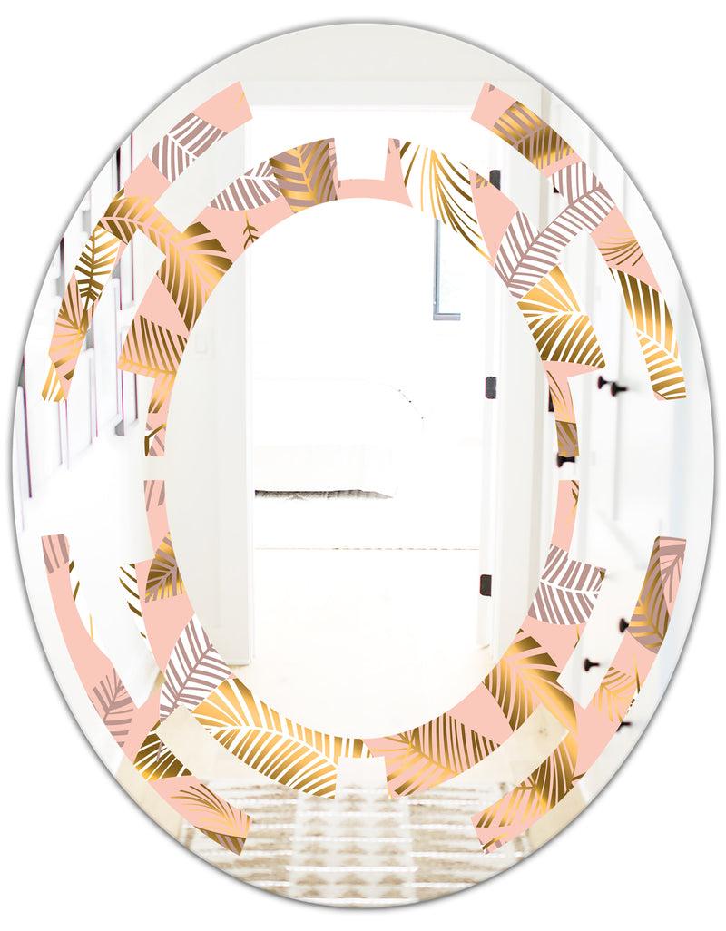 DesignQ Golden Tropical Pattern V - Modern Round Or Oval Wall Mirror - Space