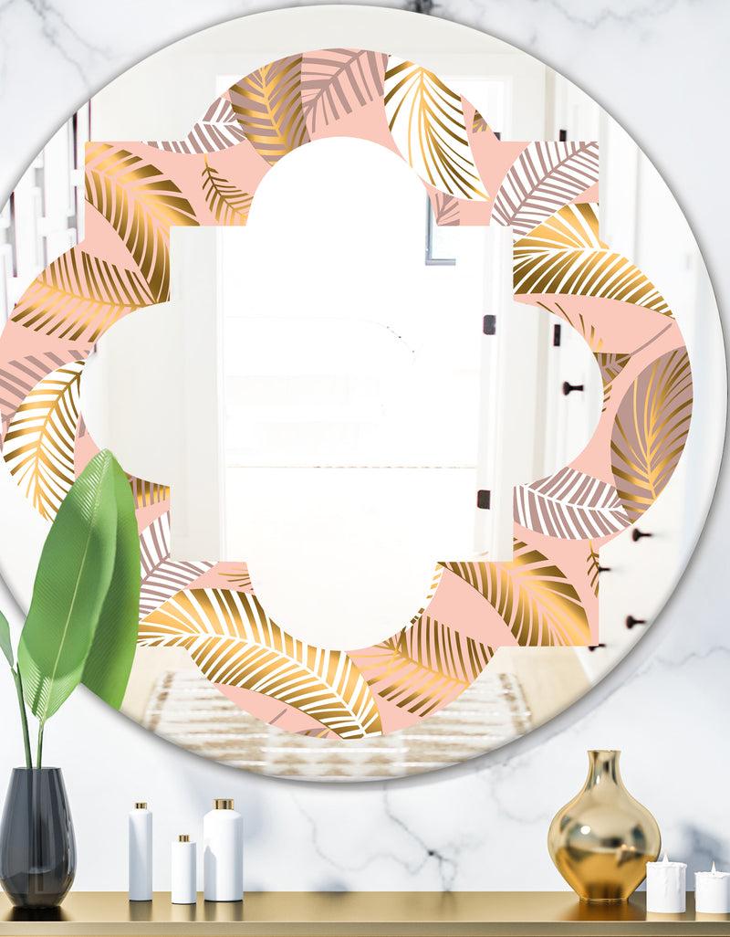 DesignQ Golden Tropical Pattern V - Modern Round or Oval Wall Mirror - Quatrefoil