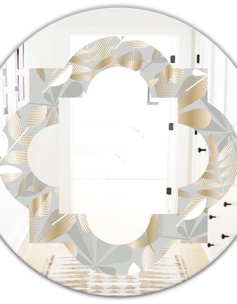 DesignQ Golden Tropical Pattern VIII - Modern Round Or Oval Wall Mirror - Quatrefoil