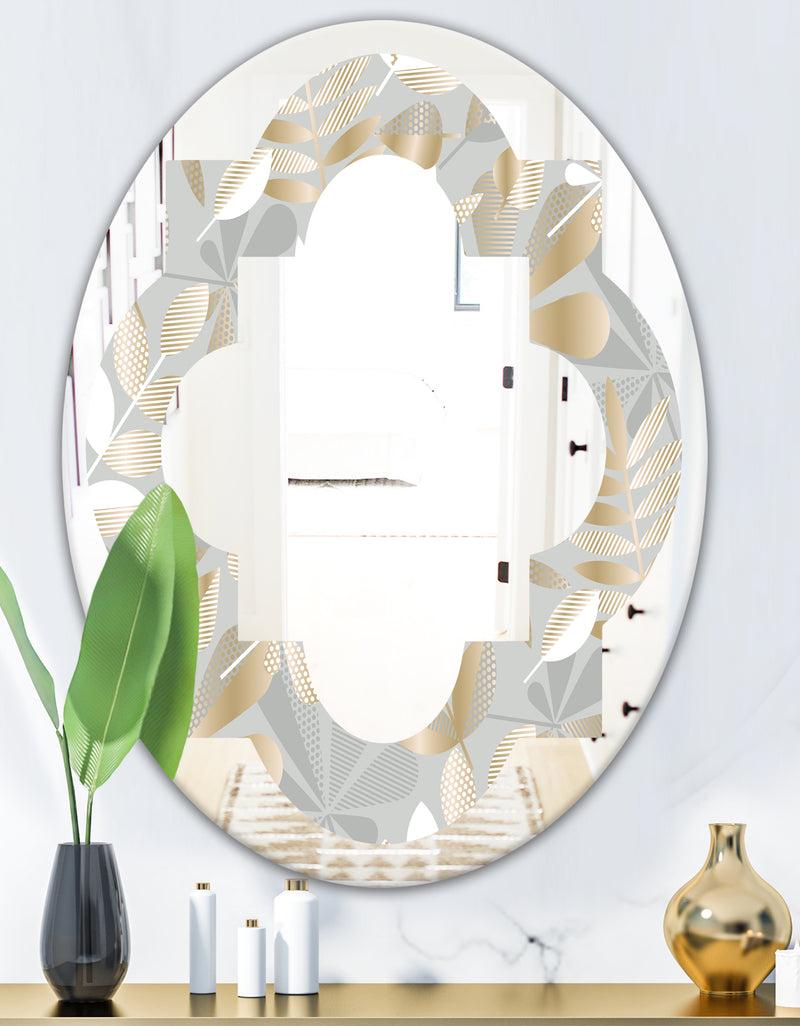DesignQ Golden Tropical Pattern VIII - Modern Round Or Oval Wall Mirror - Quatrefoil