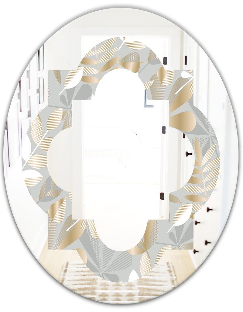 DesignQ Golden Tropical Pattern VIII - Modern Round Or Oval Wall Mirror - Quatrefoil