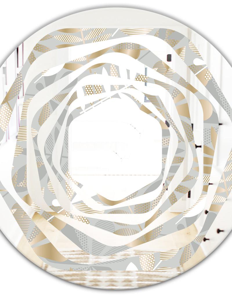 DesignQ Golden Tropical Pattern VIII - Modern Round Or Oval Wall Mirror - Whirl