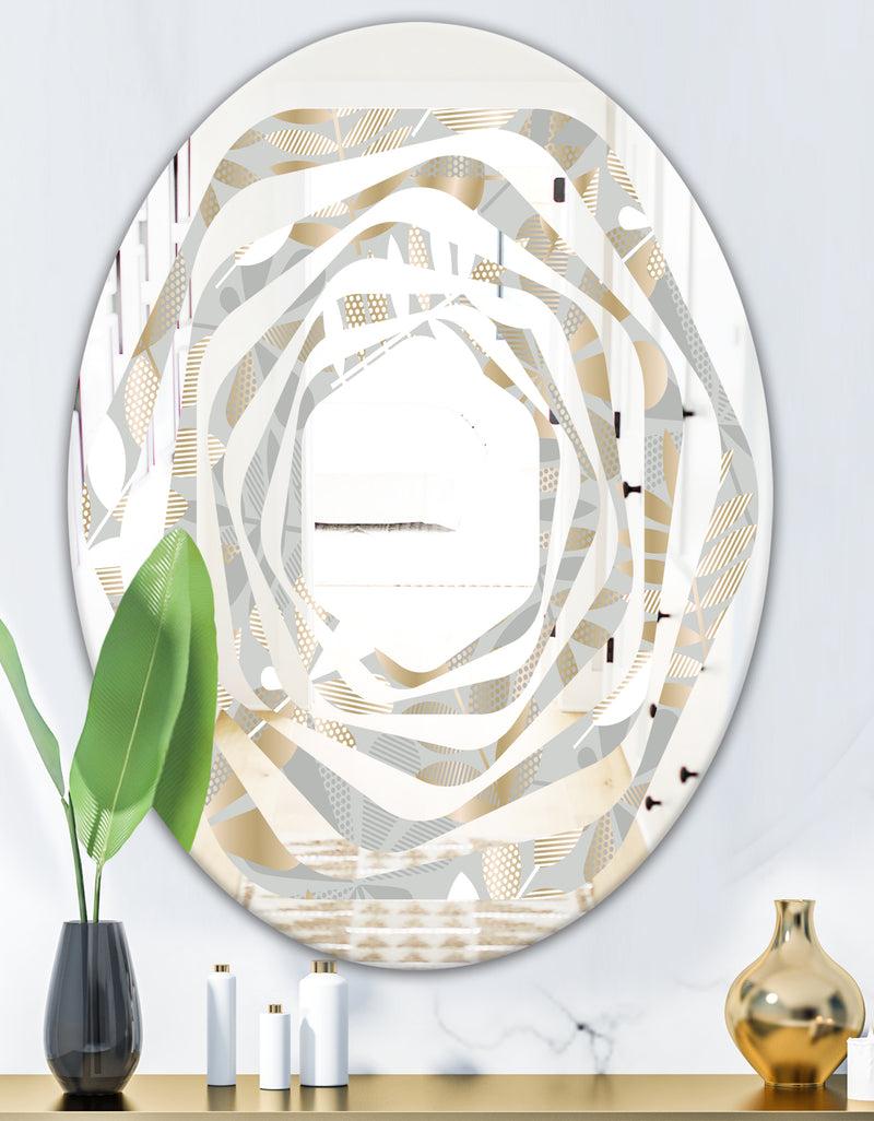 DesignQ Golden Tropical Pattern VIII - Modern Round Or Oval Wall Mirror - Whirl