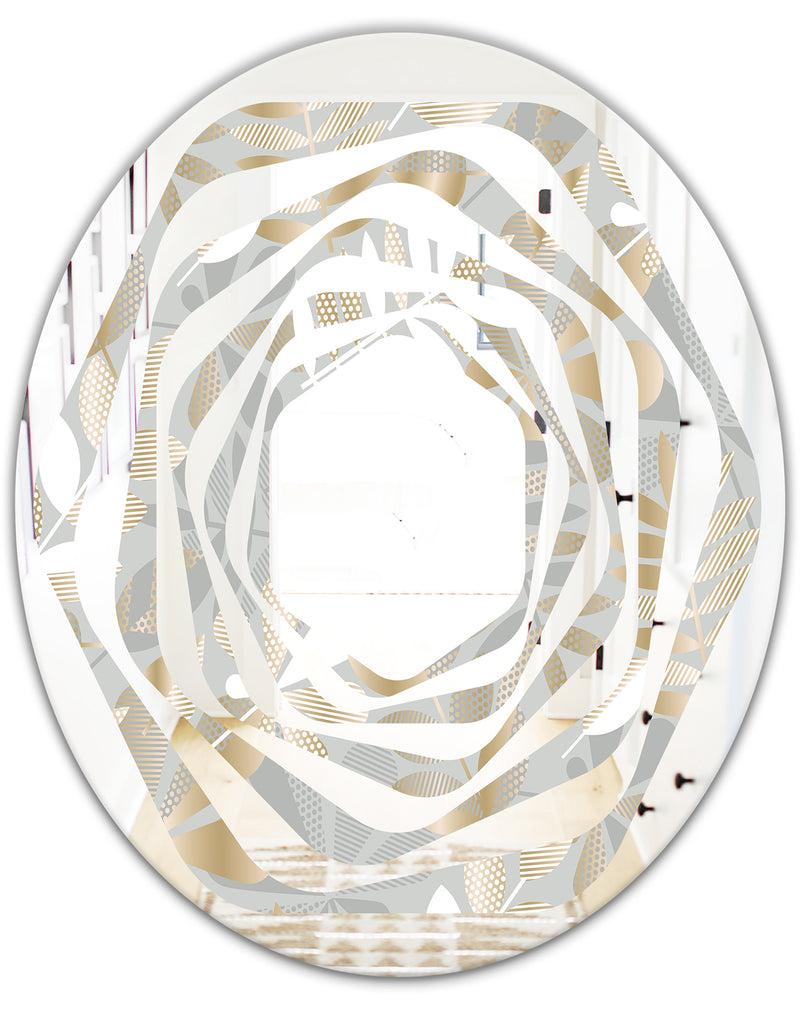 DesignQ Golden Tropical Pattern VIII - Modern Round Or Oval Wall Mirror - Whirl