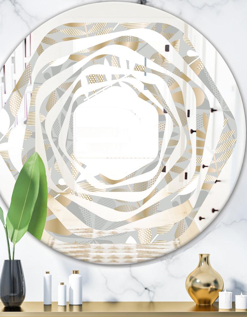 DesignQ Golden Tropical Pattern VIII - Modern Round or Oval Wall Mirror - Whirl