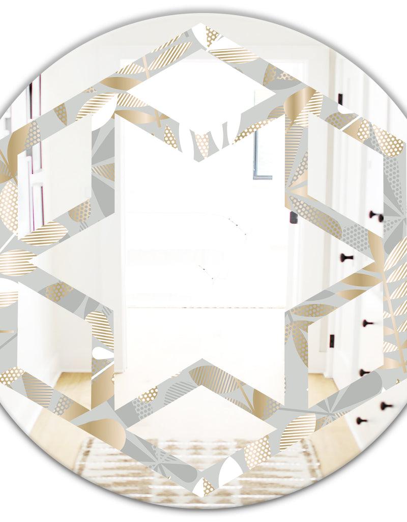 DesignQ Golden Tropical Pattern VIII - Modern Round Or Oval Wall Mirror - Hexagon Star