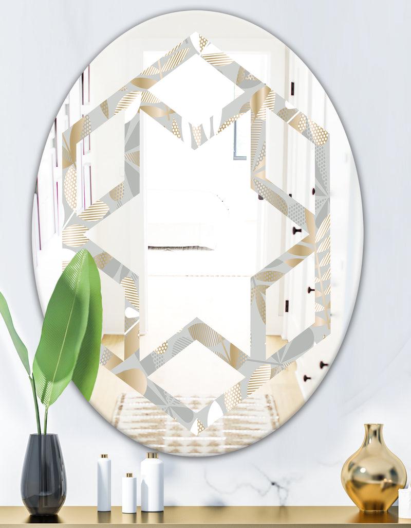 DesignQ Golden Tropical Pattern VIII - Modern Round Or Oval Wall Mirror - Hexagon Star