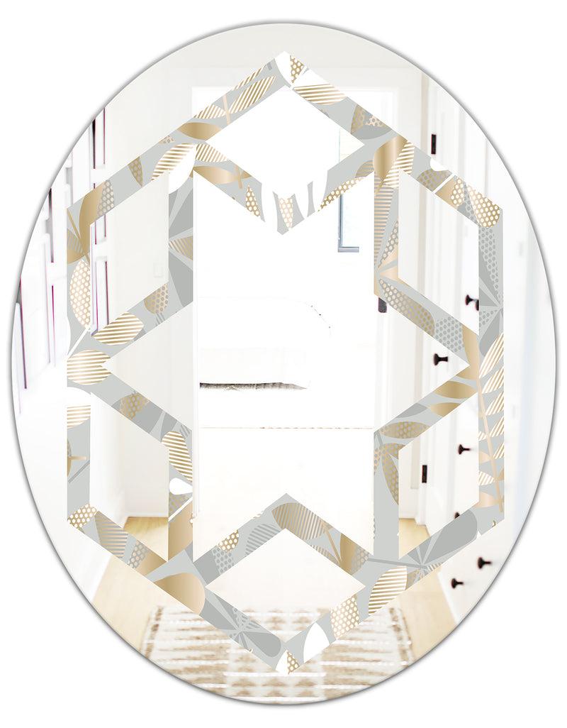 DesignQ Golden Tropical Pattern VIII - Modern Round Or Oval Wall Mirror - Hexagon Star