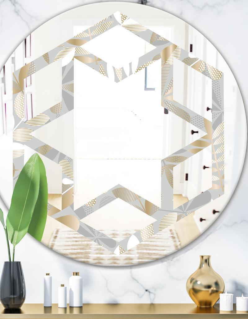 DesignQ Golden Tropical Pattern VIII - Modern Round or Oval Wall Mirror - Hexagon Star