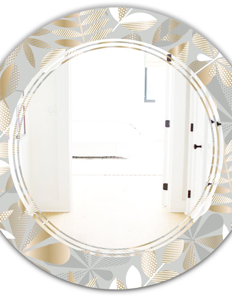 DesignQ Golden Tropical Pattern VIII - Modern Round Or Oval Wall Mirror - Triple C