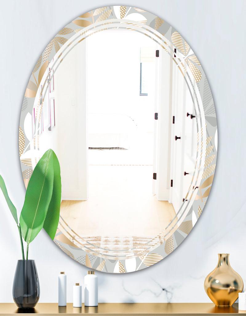 DesignQ Golden Tropical Pattern VIII - Modern Round Or Oval Wall Mirror - Triple C