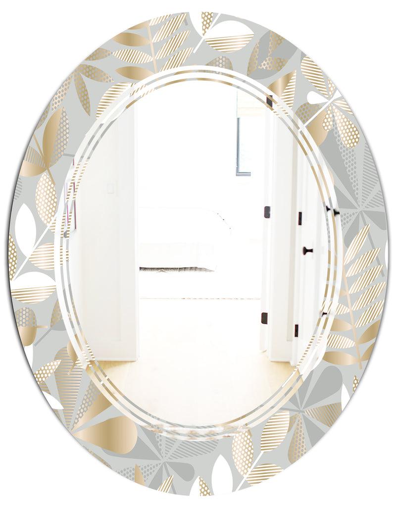 DesignQ Golden Tropical Pattern VIII - Modern Round Or Oval Wall Mirror - Triple C