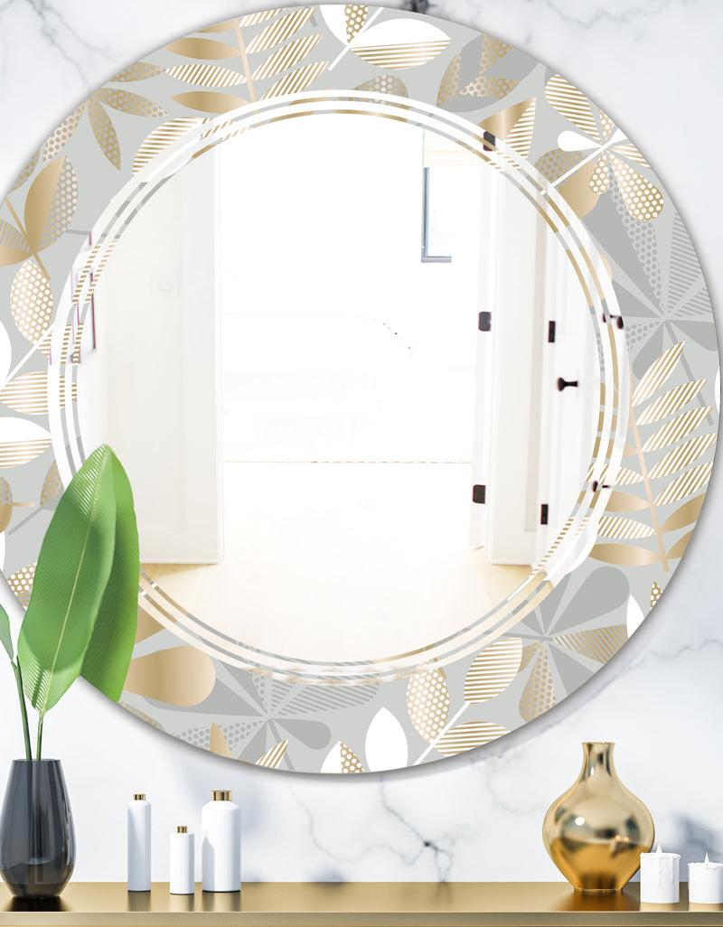DesignQ Golden Tropical Pattern VIII - Modern Round or Oval Wall Mirror - Triple C
