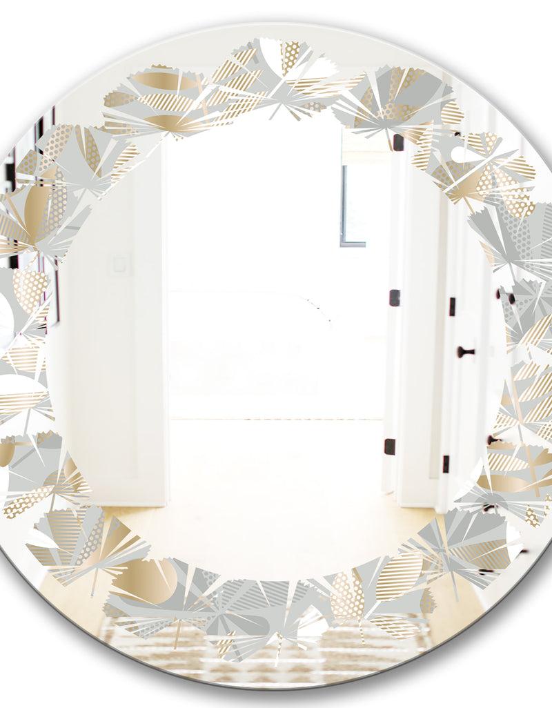 DesignQ Golden Tropical Pattern VIII - Modern Round Or Oval Wall Mirror - Leaves