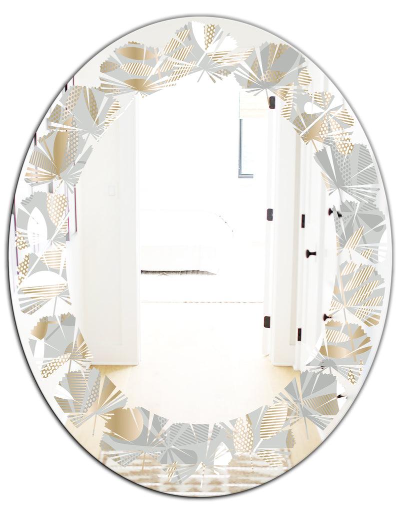 DesignQ Golden Tropical Pattern VIII - Modern Round Or Oval Wall Mirror - Leaves
