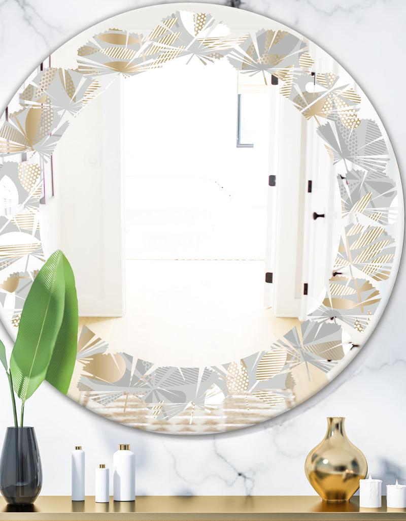 DesignQ Golden Tropical Pattern VIII - Modern Round or Oval Wall Mirror - Leaves