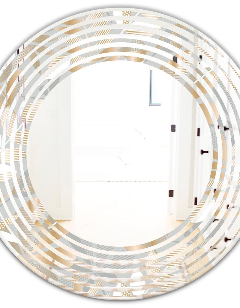 DesignQ Golden Tropical Pattern VIII - Modern Round Or Oval Wall Mirror - Wave