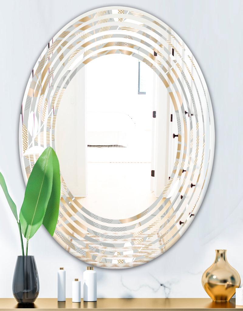 DesignQ Golden Tropical Pattern VIII - Modern Round Or Oval Wall Mirror - Wave