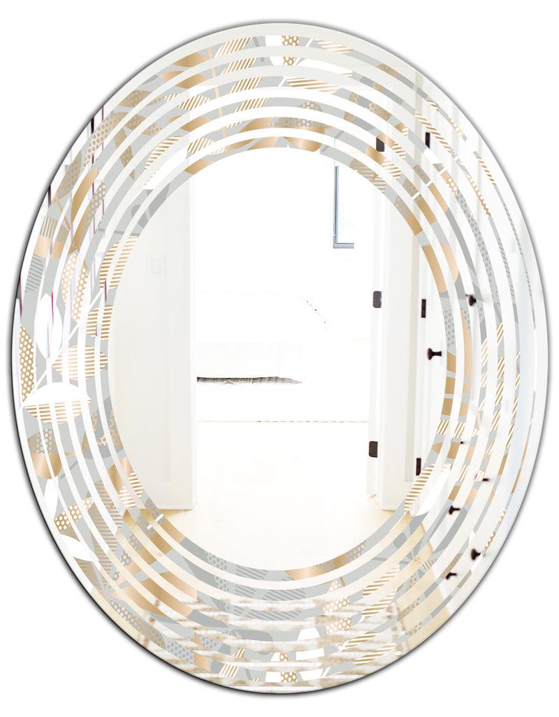 DesignQ Golden Tropical Pattern VIII - Modern Round Or Oval Wall Mirror - Wave