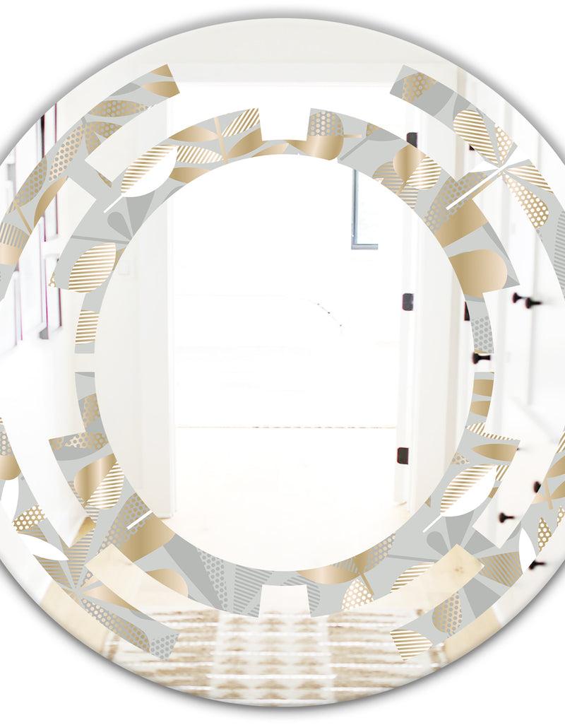 DesignQ Golden Tropical Pattern VIII - Modern Round Or Oval Wall Mirror - Space