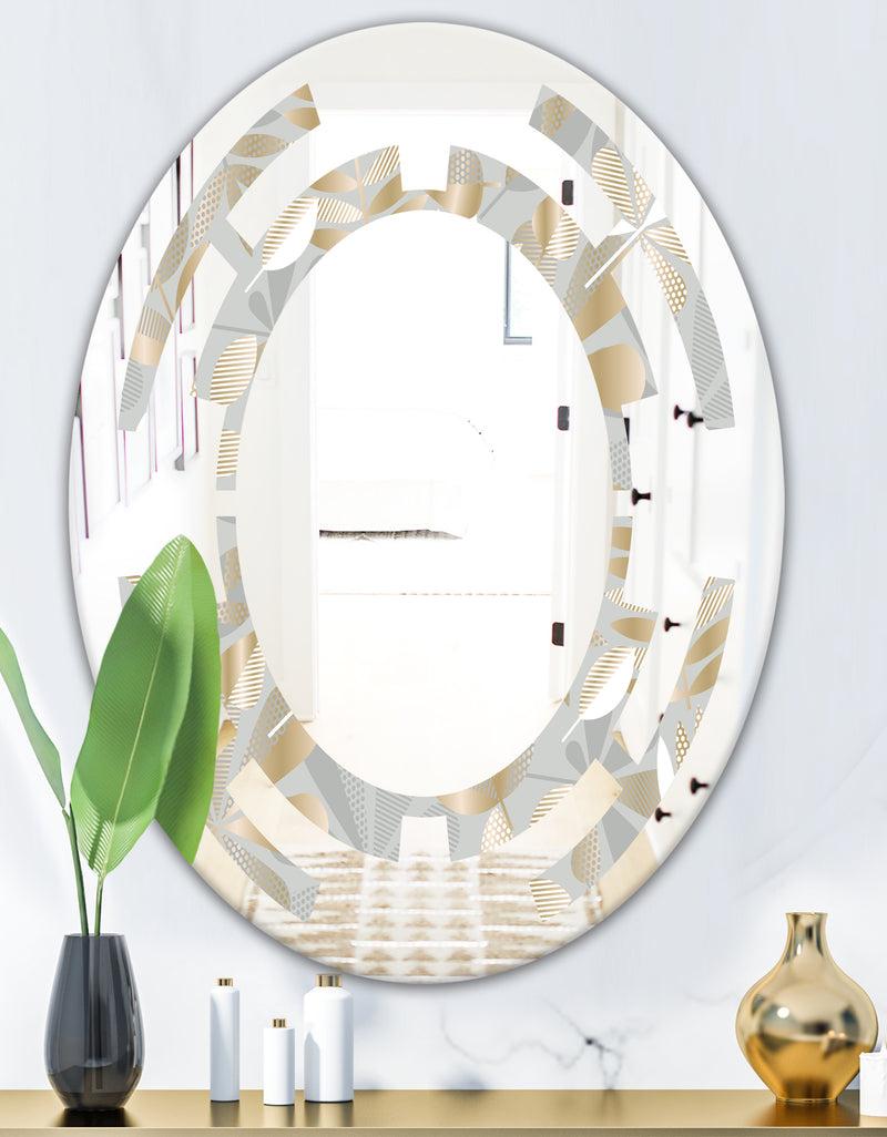 DesignQ Golden Tropical Pattern VIII - Modern Round Or Oval Wall Mirror - Space