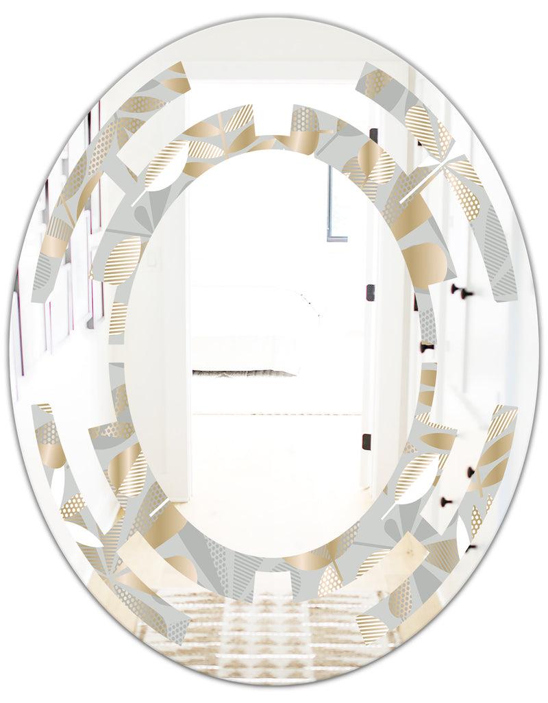 DesignQ Golden Tropical Pattern VIII - Modern Round Or Oval Wall Mirror - Space