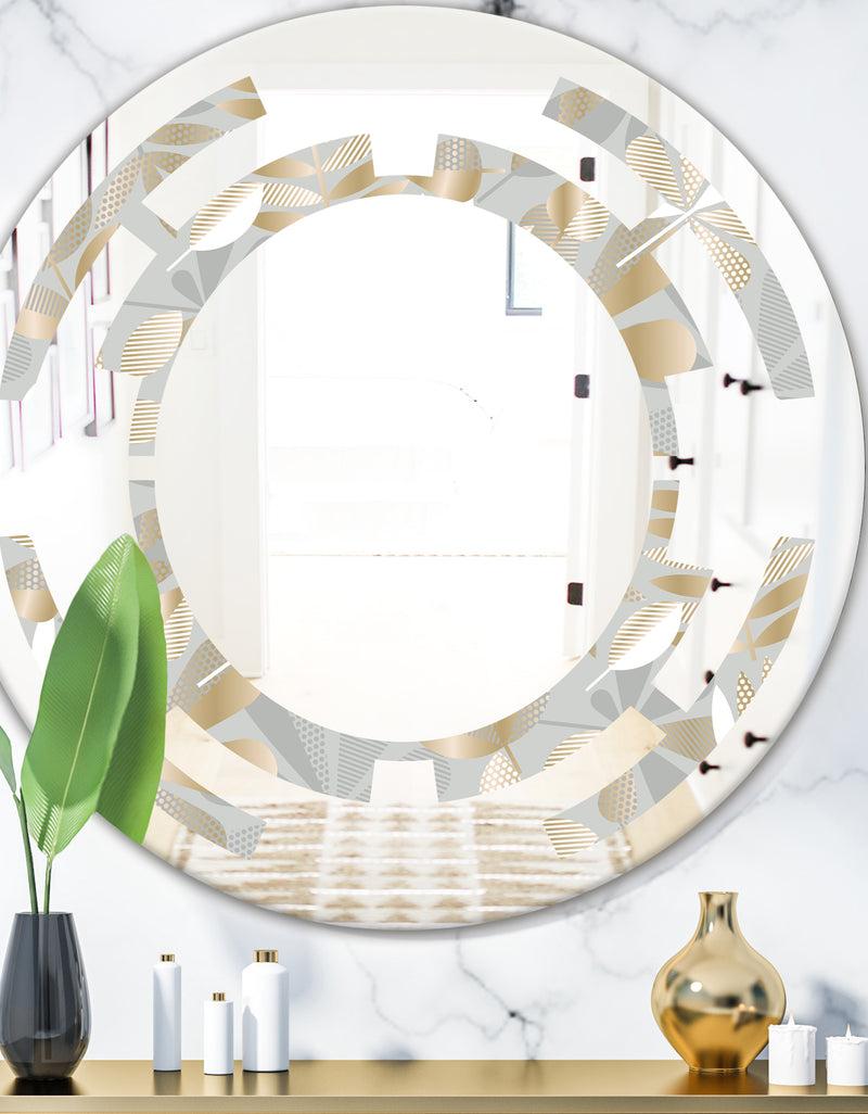 DesignQ Golden Tropical Pattern VIII - Modern Round or Oval Wall Mirror - Space