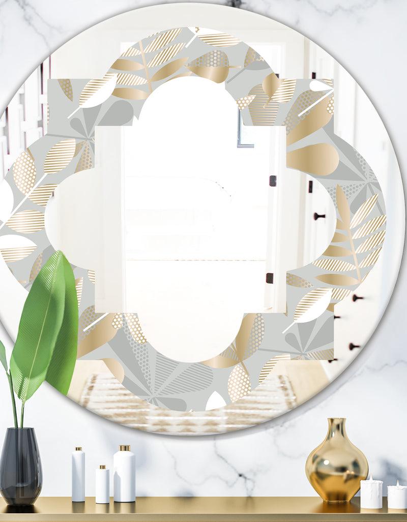 DesignQ Golden Tropical Pattern VIII - Modern Round or Oval Wall Mirror - Quatrefoil