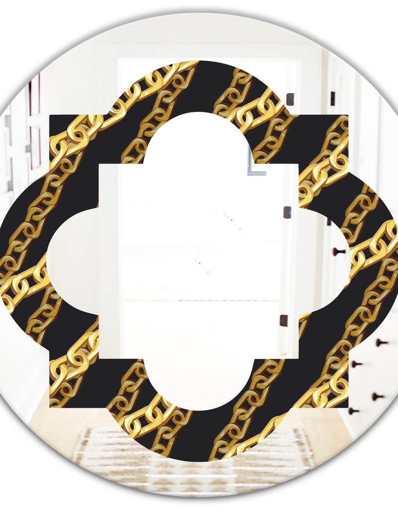 DesignQ Golden ZigZag Chain - Modern Round Or Oval Wall Mirror - Quatrefoil