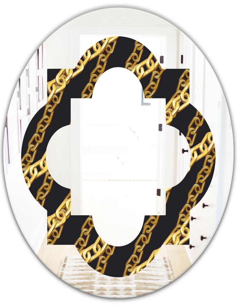 DesignQ Golden ZigZag Chain - Modern Round Or Oval Wall Mirror - Quatrefoil