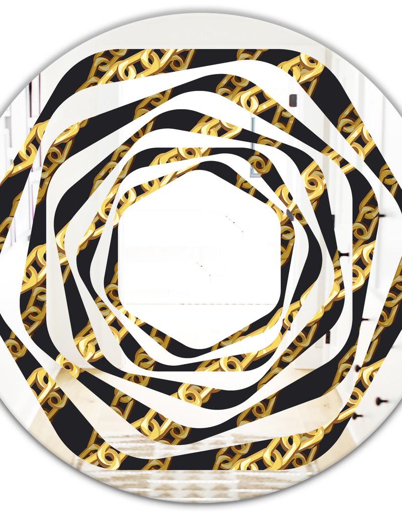DesignQ Golden ZigZag Chain - Modern Round Or Oval Wall Mirror - Whirl