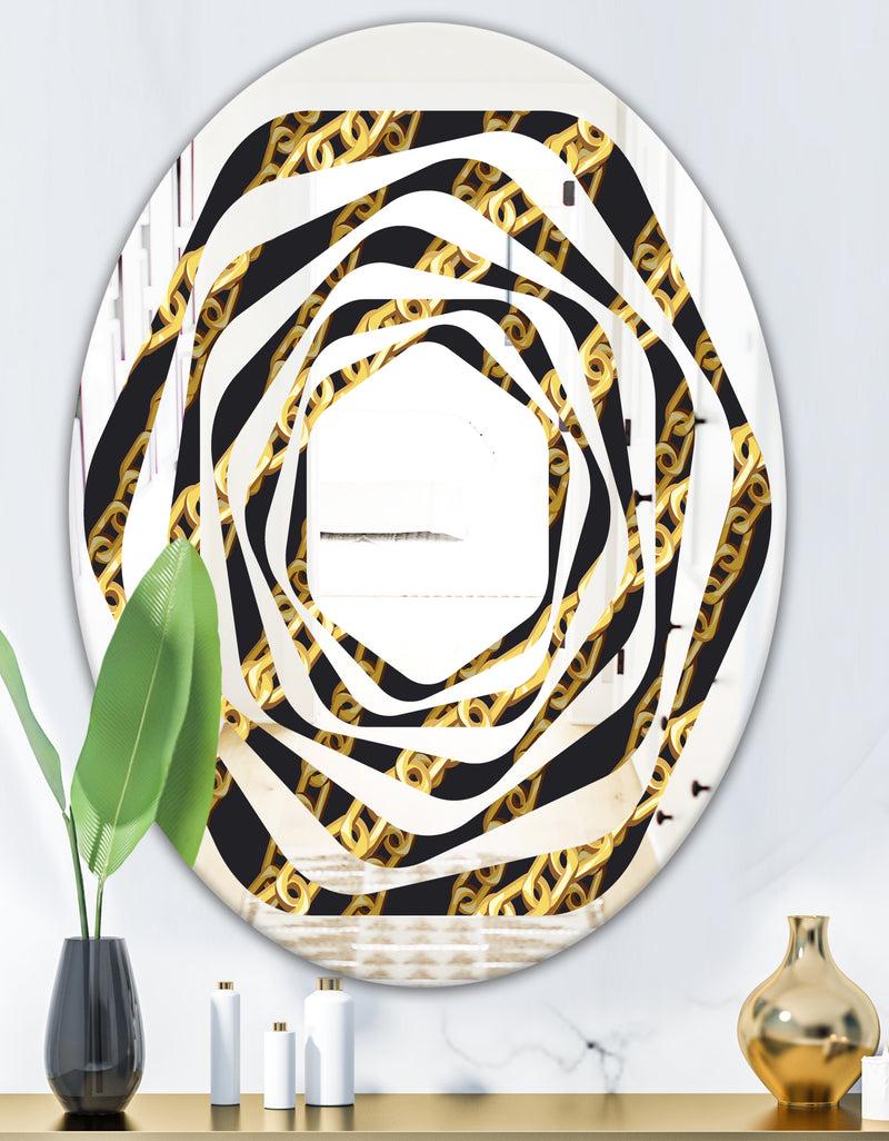 DesignQ Golden ZigZag Chain - Modern Round Or Oval Wall Mirror - Whirl