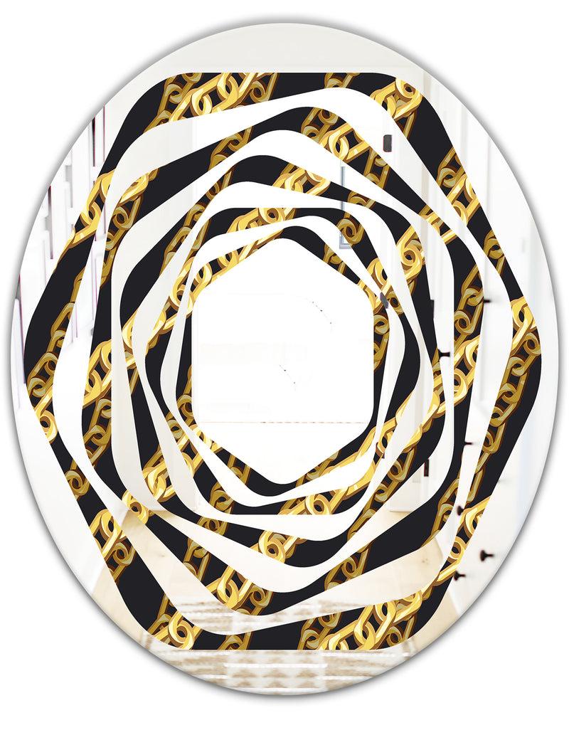 DesignQ Golden ZigZag Chain - Modern Round Or Oval Wall Mirror - Whirl