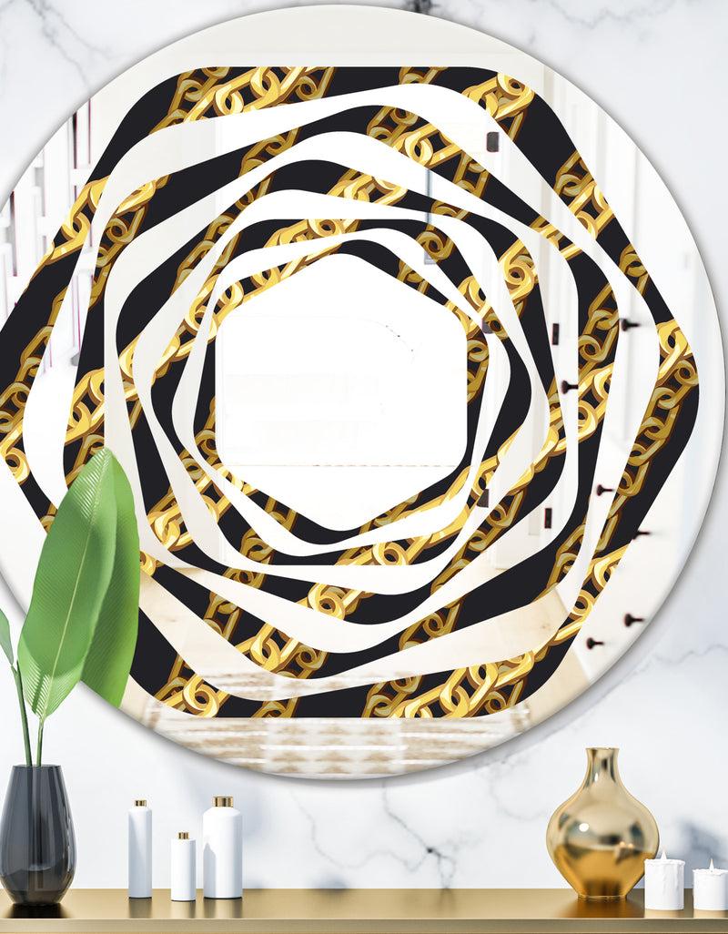 DesignQ Golden ZigZag Chain - Modern Round or Oval Wall Mirror - Whirl