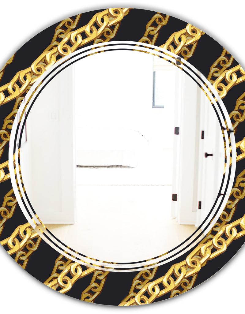 DesignQ Golden ZigZag Chain - Modern Round Or Oval Wall Mirror - Triple C