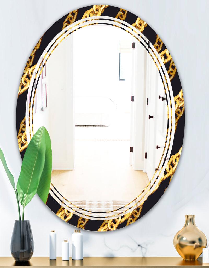 DesignQ Golden ZigZag Chain - Modern Round Or Oval Wall Mirror - Triple C