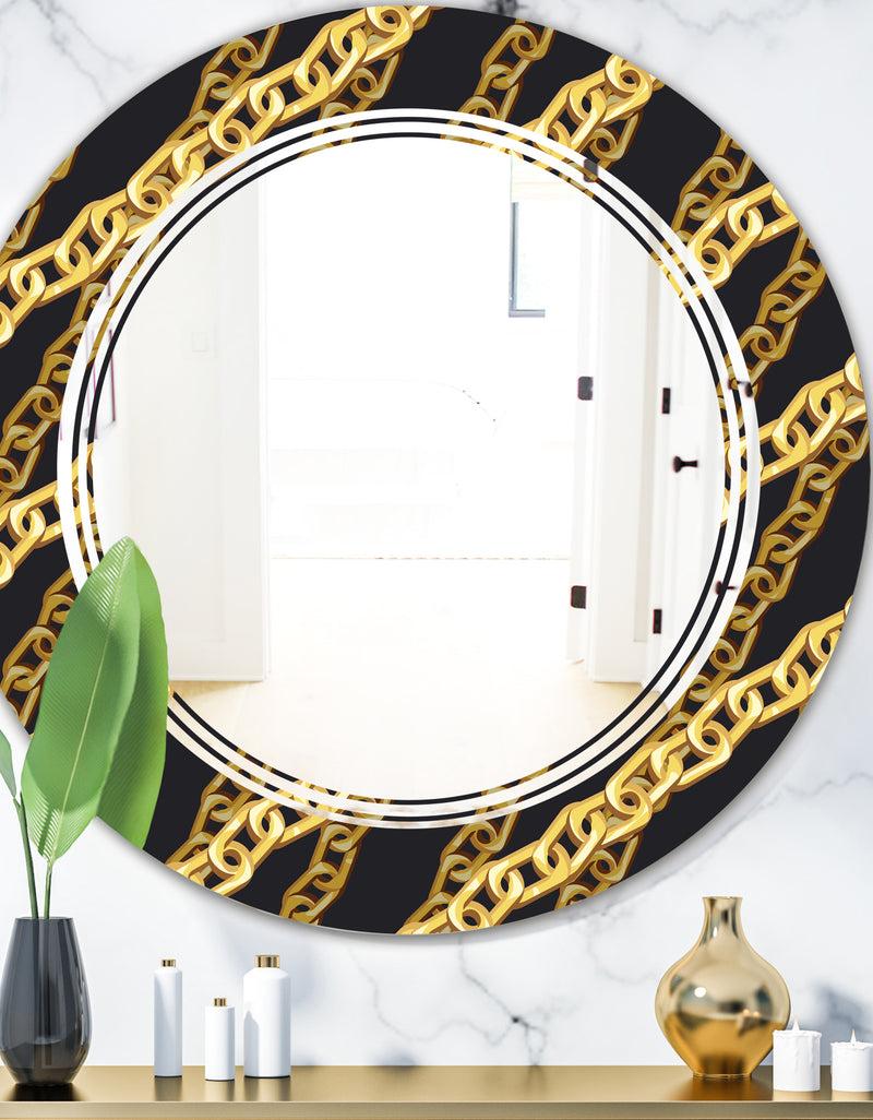DesignQ Golden ZigZag Chain - Modern Round or Oval Wall Mirror - Triple C