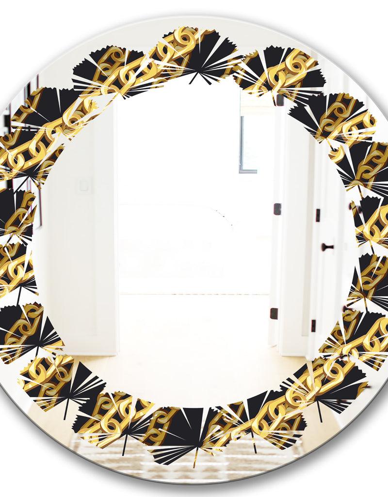 DesignQ Golden ZigZag Chain - Modern Round Or Oval Wall Mirror - Leaves