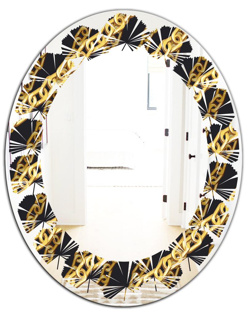 DesignQ Golden ZigZag Chain - Modern Round Or Oval Wall Mirror - Leaves