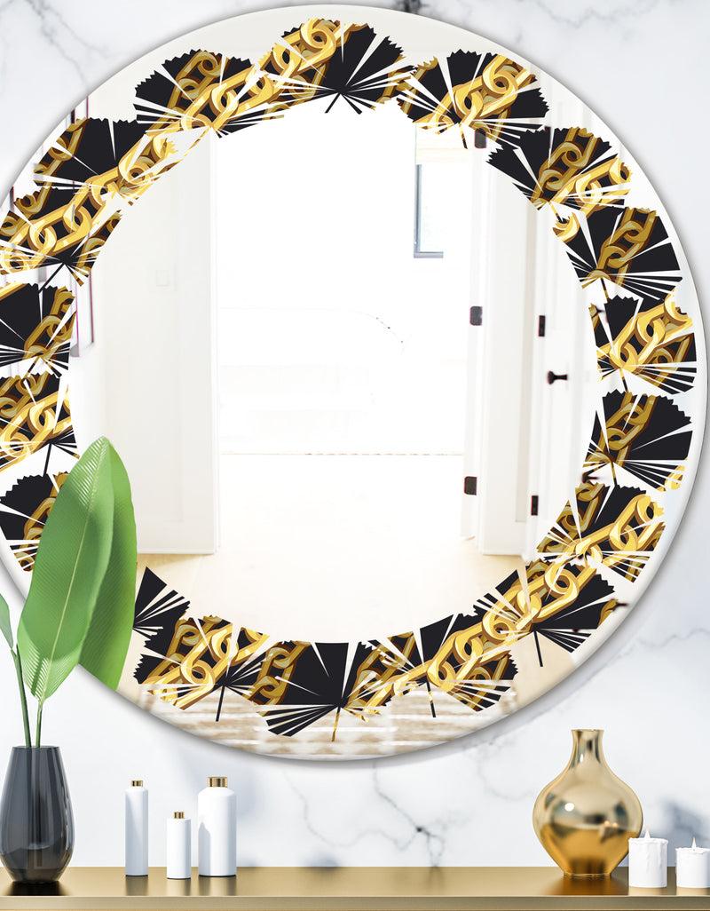 DesignQ Golden ZigZag Chain - Modern Round or Oval Wall Mirror - Leaves