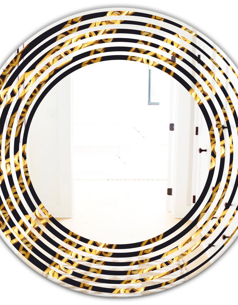 DesignQ Golden ZigZag Chain - Modern Round Or Oval Wall Mirror - Wave
