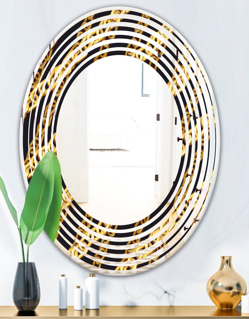 DesignQ Golden ZigZag Chain - Modern Round Or Oval Wall Mirror - Wave