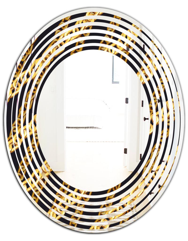 DesignQ Golden ZigZag Chain - Modern Round Or Oval Wall Mirror - Wave