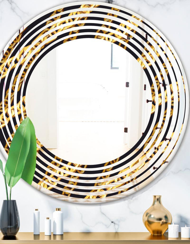 DesignQ Golden ZigZag Chain - Modern Round or Oval Wall Mirror - Wave