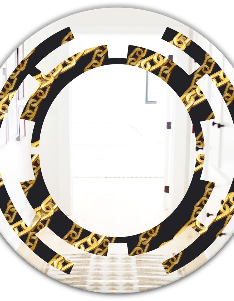 DesignQ Golden ZigZag Chain - Modern Round Or Oval Wall Mirror - Space