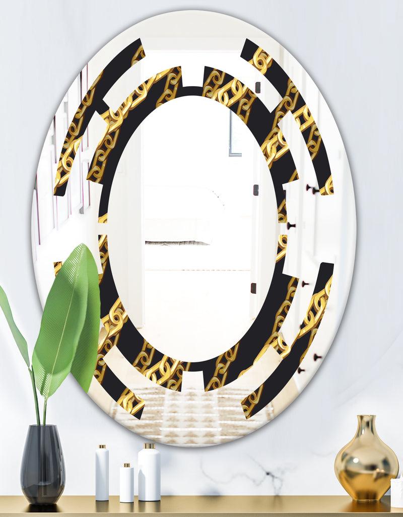 DesignQ Golden ZigZag Chain - Modern Round Or Oval Wall Mirror - Space